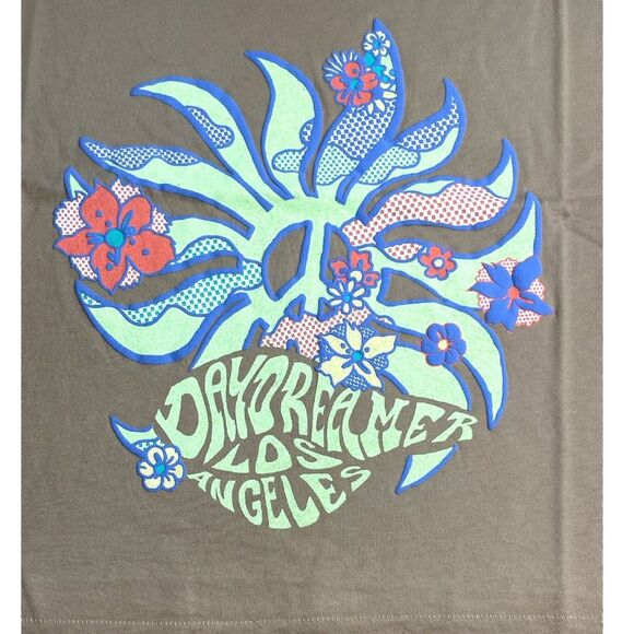 New! Daydreamer Women's Peace Sun Boxy Short Sleeve Crop Tee Taupe Tan XS NWT - Picture 5 of 16